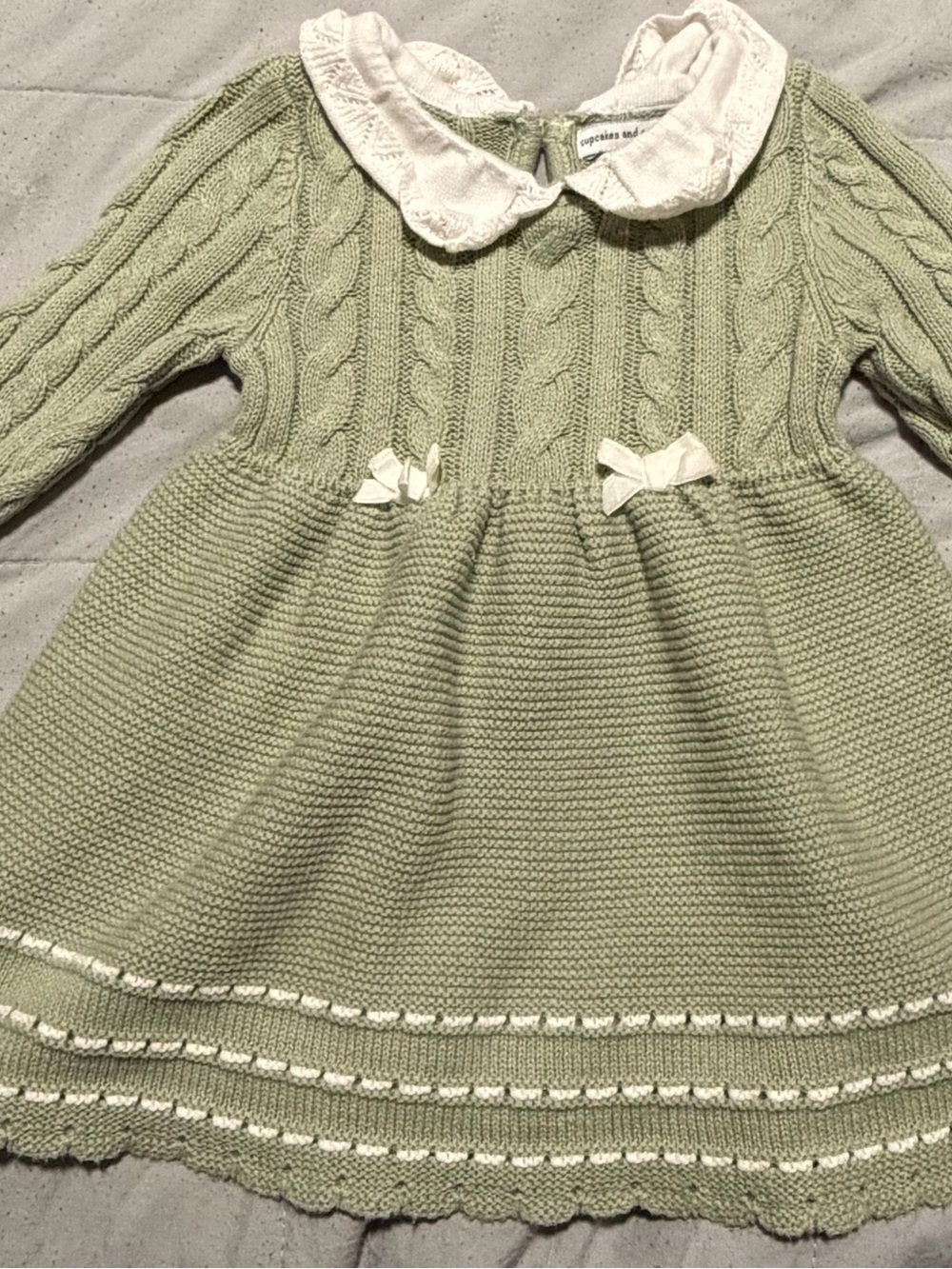 cupcakes & cashmere Sage Green Knit Dress with White Collar